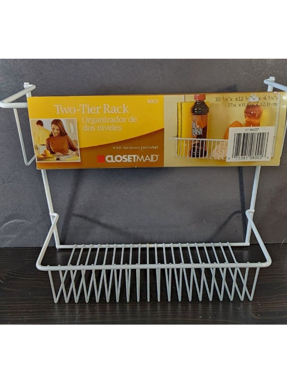 CLOSET MAID 2 TIER STORAGE RACK W HARDWARE WHITE WIRE  10 5/8 X 12.5 X 4 3/4 IN